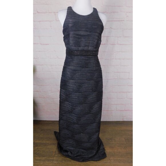 Scarlett Black Textured Gown 6 Beaded Waist Keyhole - Picture 2 of 12